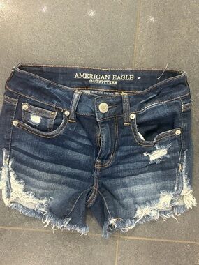 American Eagle Outfitters Dark Blue Distressed Cutoff Jean Shorts